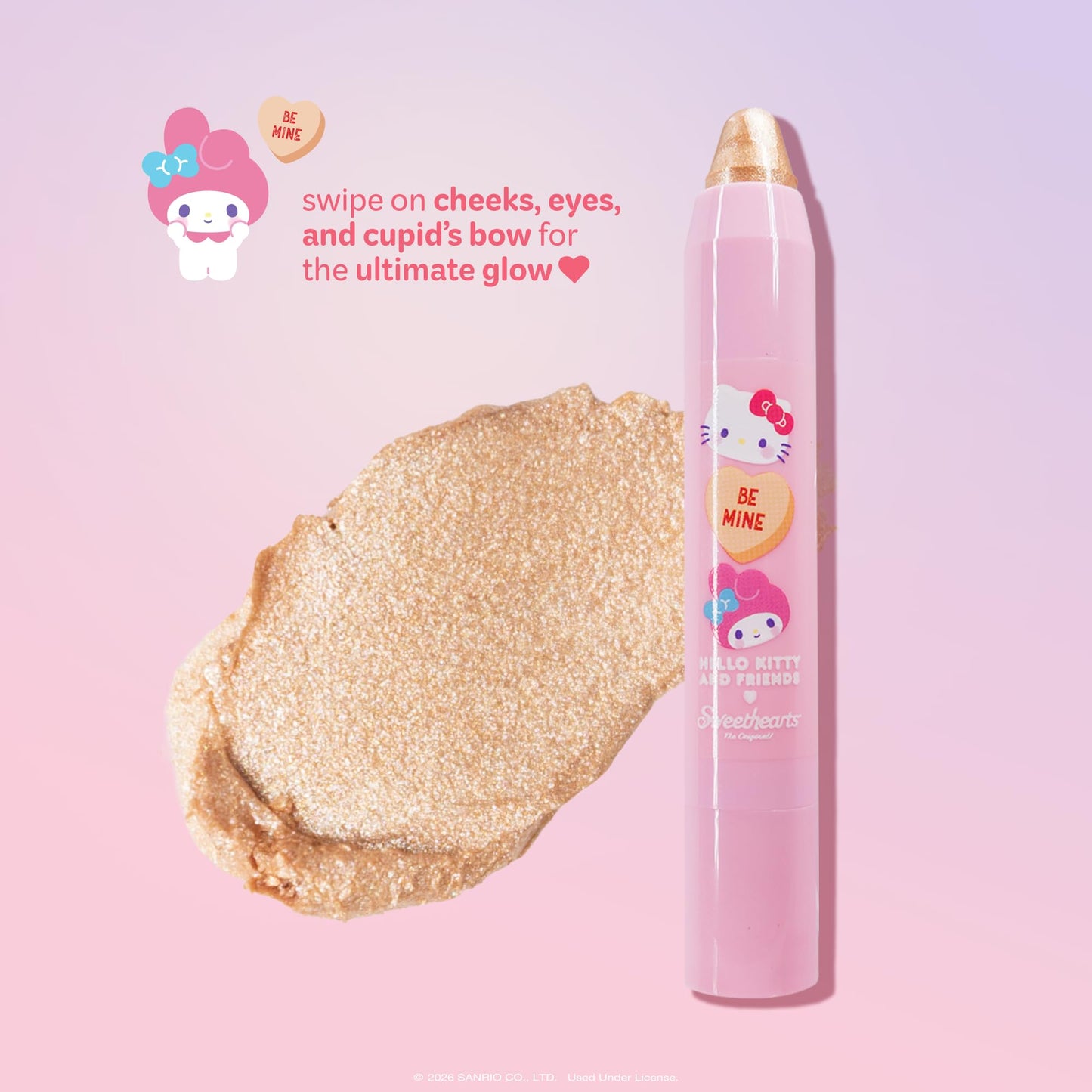 The Crème Shop x Hello Kitty & Friends x Sweethearts Stick Highlighter, Makeup for Glass Skin, Gift Idea for Teens (Be Mine)