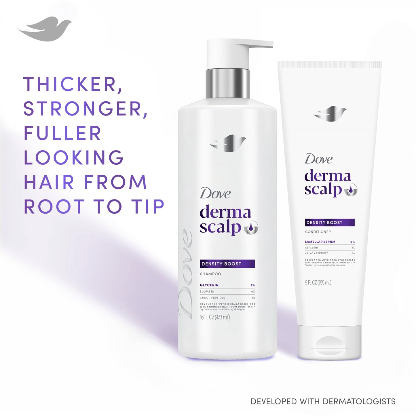 Dove Derma Scalp Density Boost Conditioner 1 ct With Lamellar Serum, Glycerin And Zinc + Peptides For Hair Loss And Breakage 9 oz