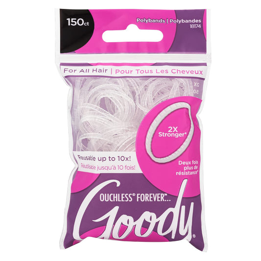 Goody Ouchless Forever Polyband Hair Ties, 150 Ct, Clear, Elastic Bands, Easy Glide, Ultra-Strong Hold Styling Accessories for Women & Men, Secure Beauty and Personal Care GOODY Default Title