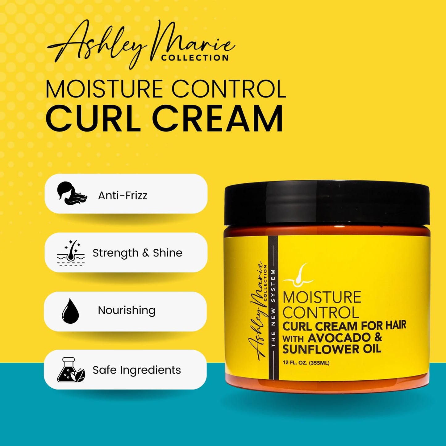 The Hair Diagram - Ashley Marie Moisture Control Curl Cream with Avocado & Sunflower Oil - Natural Ingredients - Anti Frizz Curly Hair Styling Cream