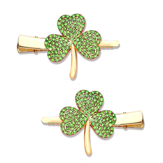 St. Patrick’s Day Hair Clips Rhinestone Glitter Green Leaf Hairpins for Women Lucky Shamrock Hair Clips Costume Hair Accessory Holiday Party Gifts