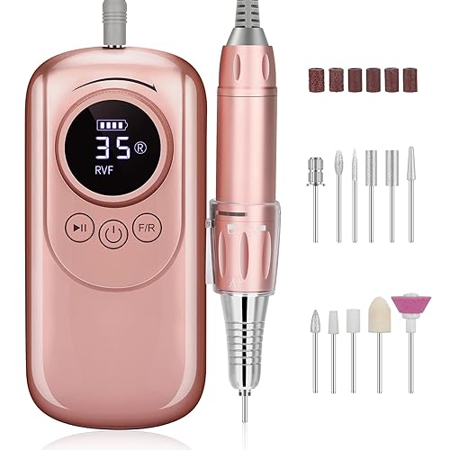 Rechargeable 35000 RPM Nail Drill, Portable Cordless Professional Electric Nail File Kit with 11 Nail Drill Bits for Acrylic, Gel Nails, Manicure