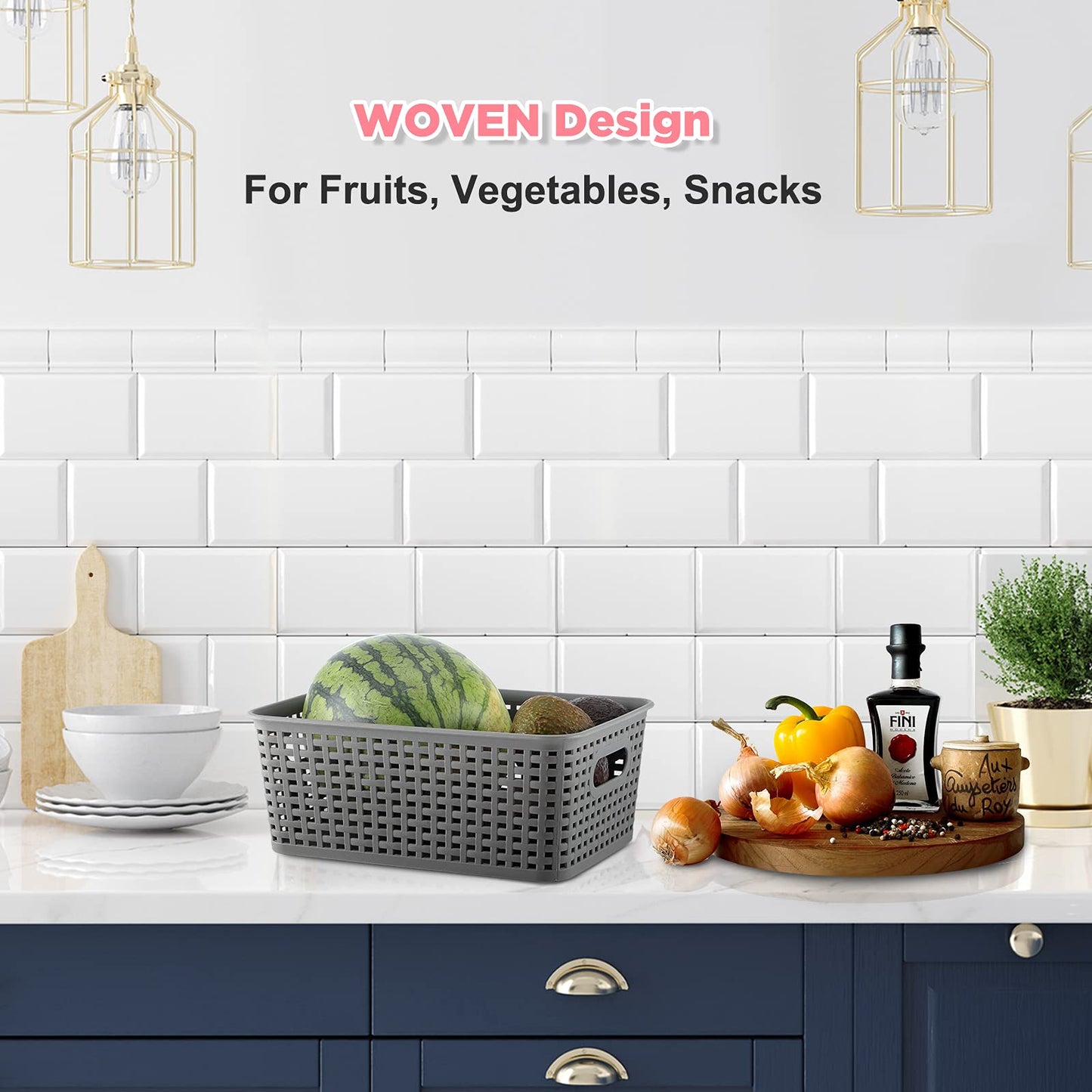 AREYZIN Plastic Storage Baskets Bins With Lid Organizing Container Lidded Knit Storage Organizer Bins for Shelves Drawers Desktop Closet Playroom…
