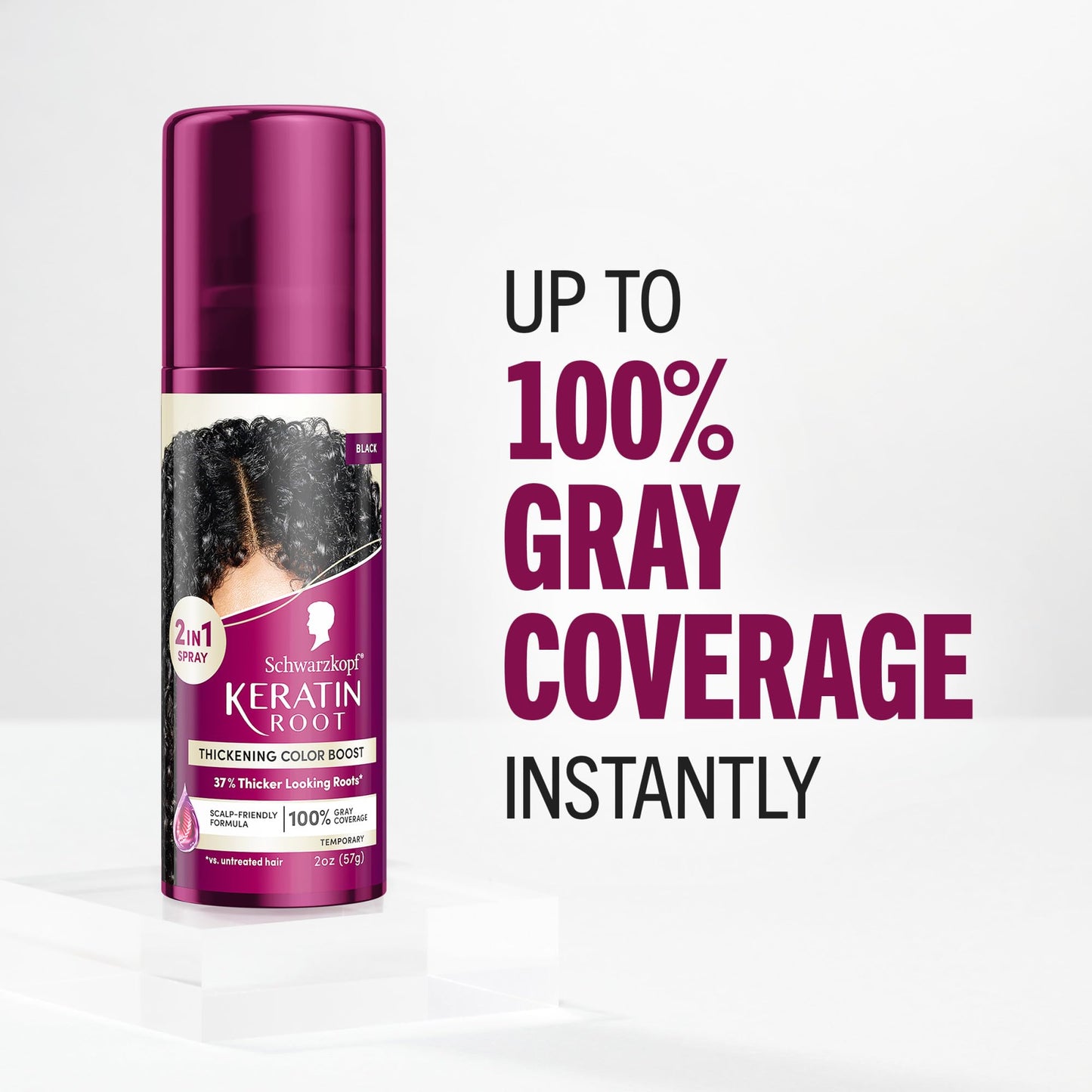 Schwarzkopf Keratin Root Temporary Hair Color Spray, Black, Instant Gray Coverage, Thicker, Fuller-Looking Roots, Easy-to-Use, No Ammonia, Low Mess