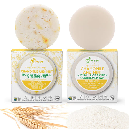 Solid Rice Protein Water Shampoo & Conditioner Hair Soap - Shampoo and Conditioner Bars For Hair With All Natural Plant Based Essential Oils And Zero