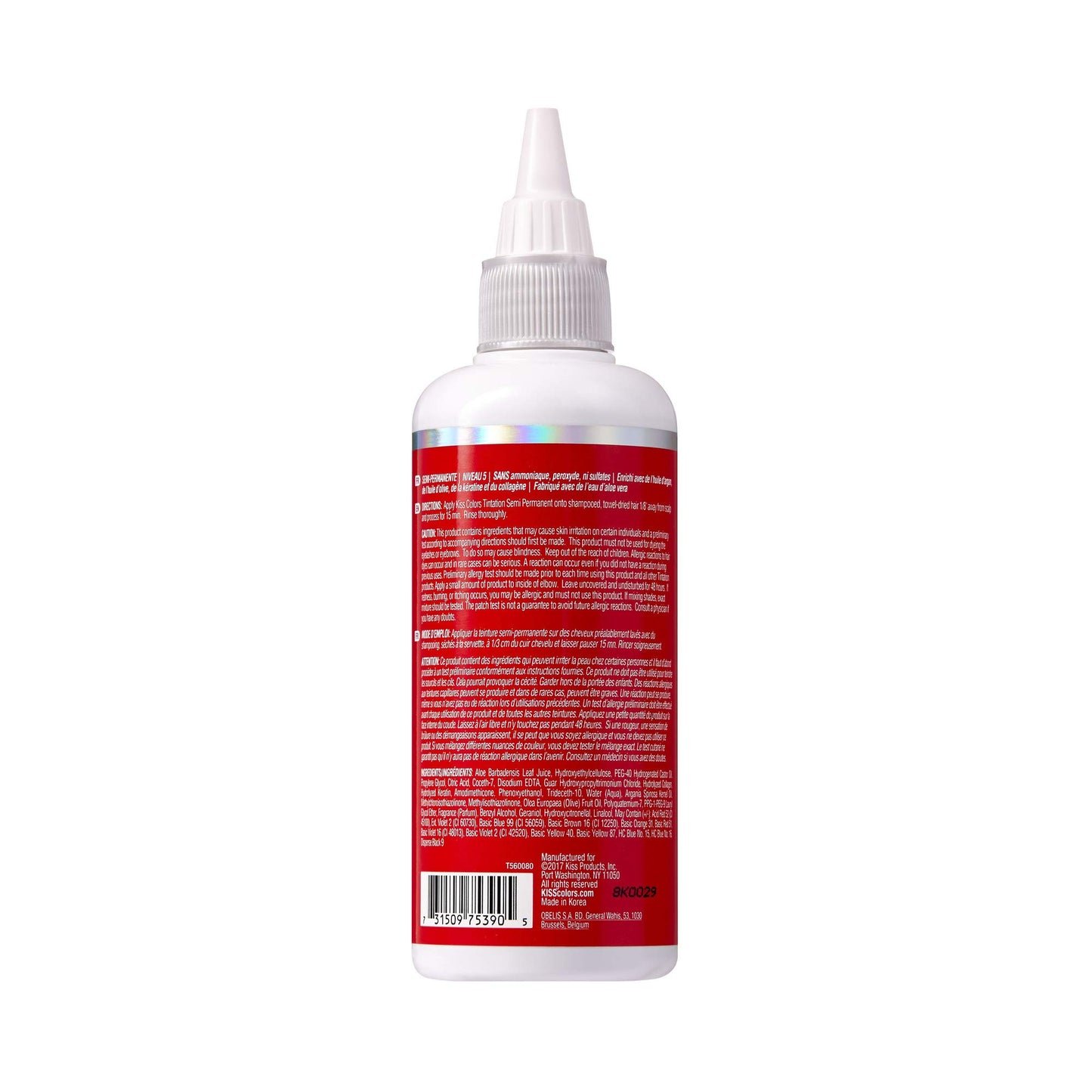 Red by Kiss Tintation Semi-Permanent Hair Color, Aloe Vera Water Based, Argan Oil, Olive Oil, Collagen & Keratin, Long-Lasting Color Dye (Ruby Red, 5