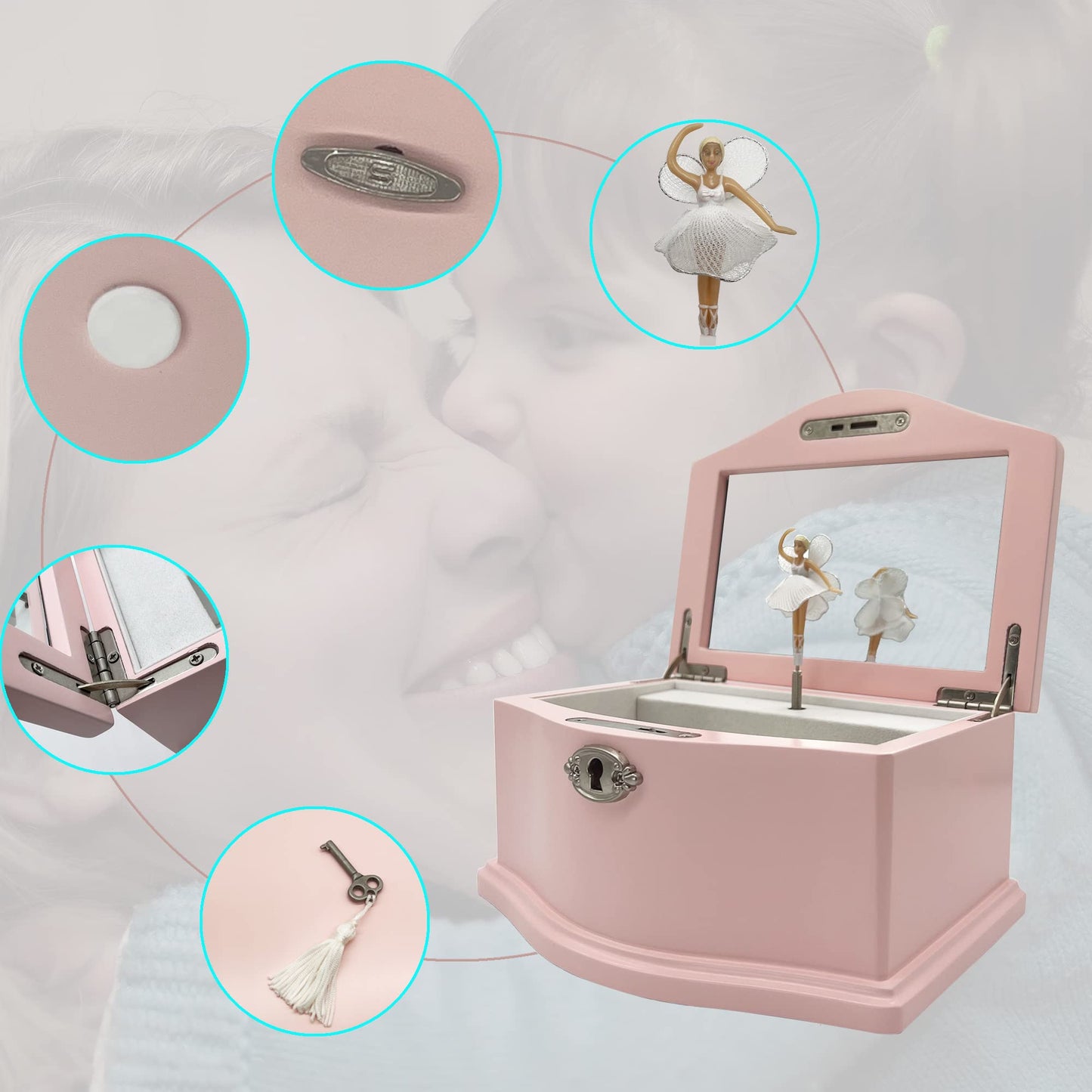 Jozen Gift Medium Pink Ballerina Musical Jewelry Box with Mirror and Lock for Girls,Pink Kid's Jewelry Storage Music Chest,Gifts for Christmas,New…