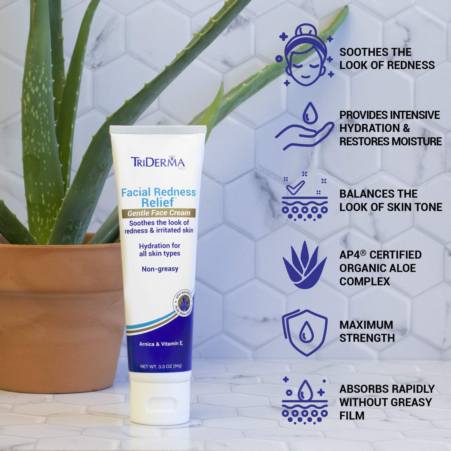 TriDerma Facial Redness Relief Gentle Face Cream (3.3 Ounces)