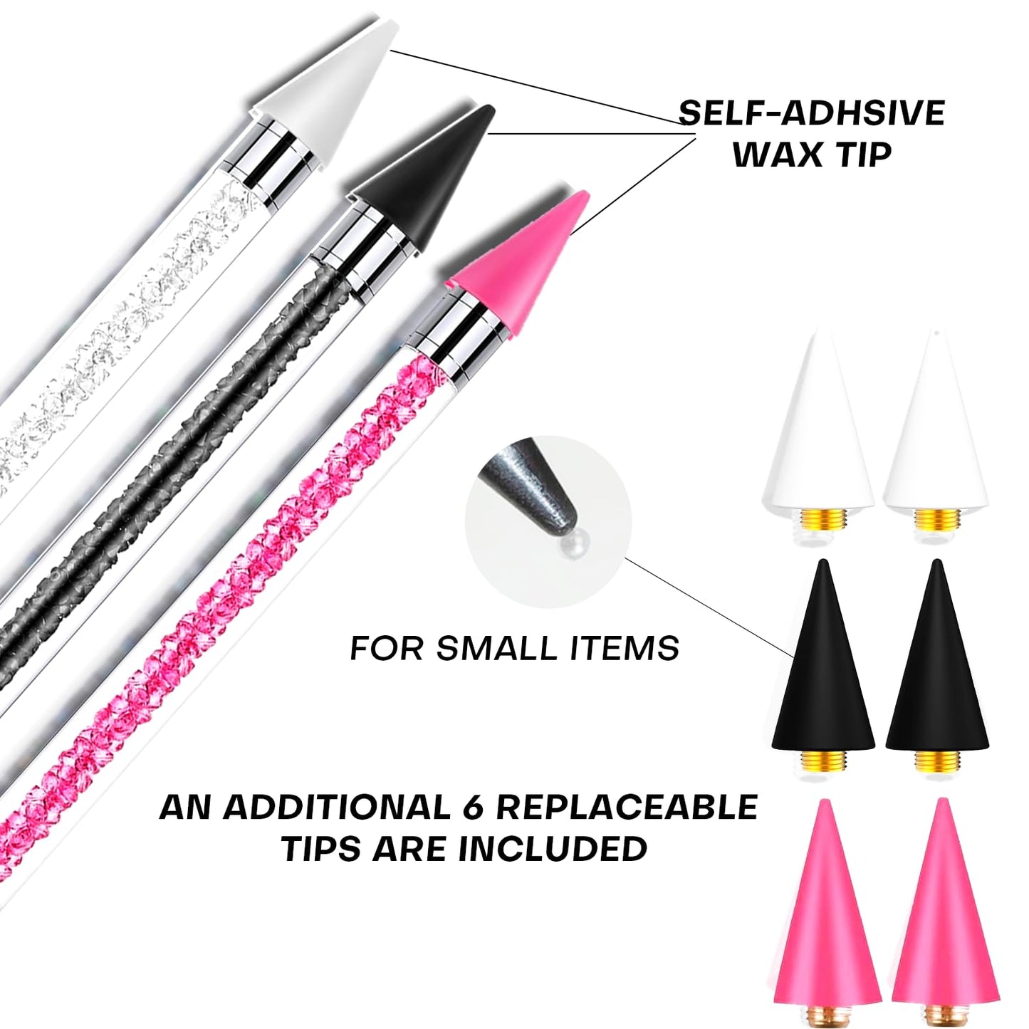 14 Pcs Rhinestone Picker Tool - 3 Pcs Dual-head Pens with 6 Wax Tips, Useful Clay, Precision Curved and Straight Tweezers Kit for Picking Up Nail Art Beauty and Personal Care Yaoociy