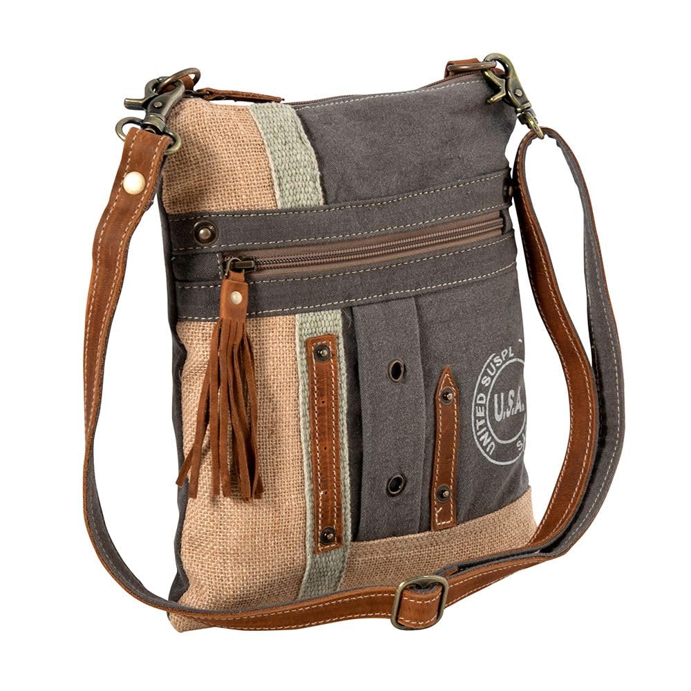 Myra Bag Crossbody Bag for Women - Western Upcycled Canvas & Leather Shoulder Handbag Brown