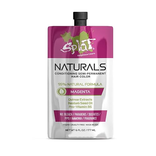 Splat Naturals Semi-Permanent Hair Color, Magenta, 6 fl. oz., 95% Natural Hair Dye Formula Lasts Up to 30 Washes, Vegan & Cruelty-Free
