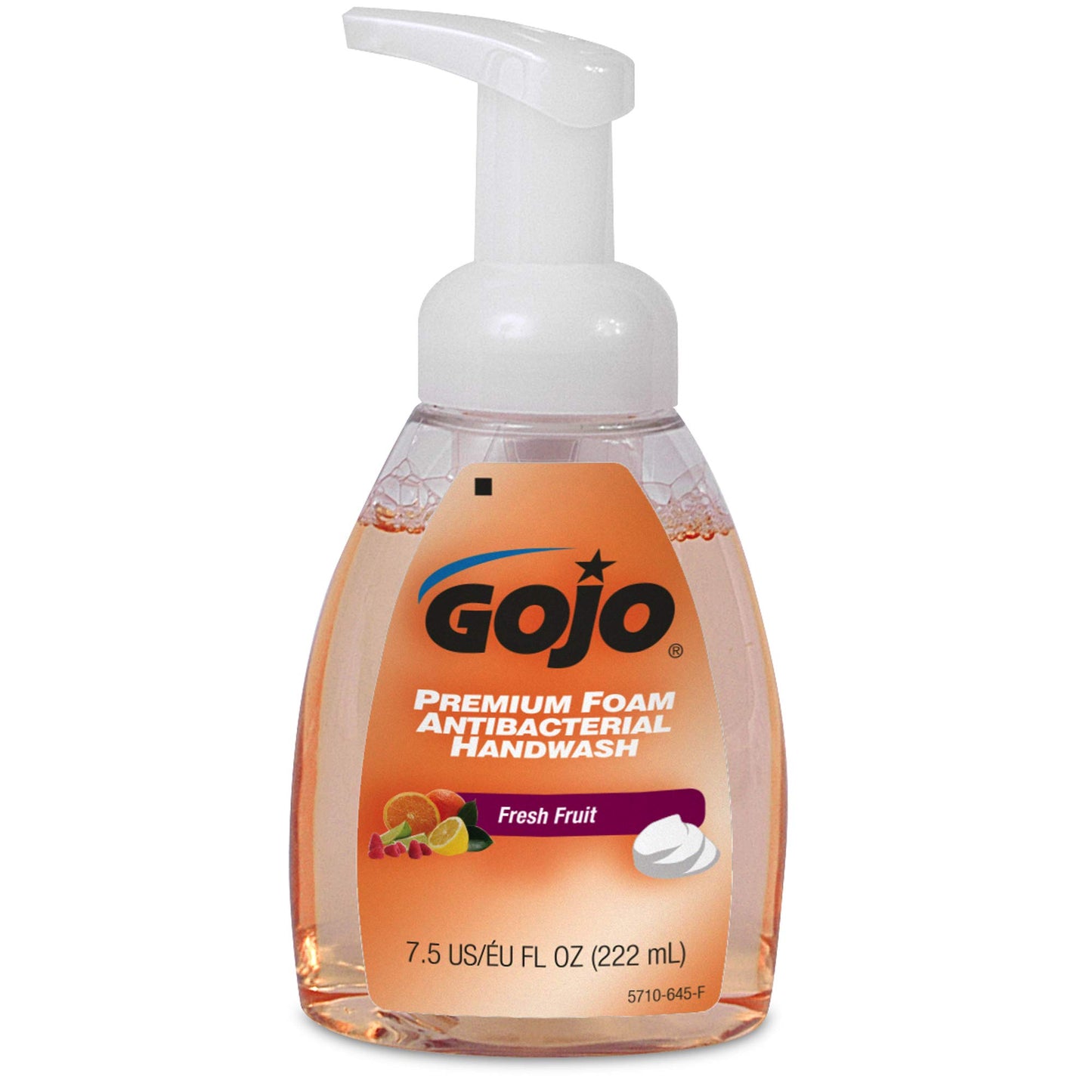 GOJO Premium Foam Antibacterial Handwash, Fresh Fruit Scent, 7.5 fl oz Hand Soap Pump Bottle (Pack of 6) - 5710-06, Translucent Apricot