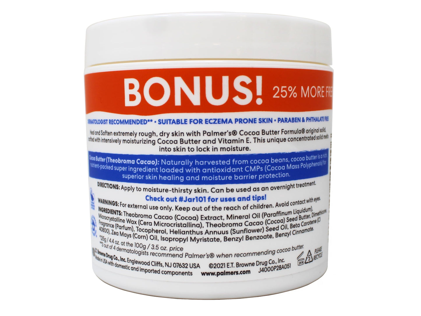 Palmers Cocoa Butter Formula With Vitamin E 24 Hour Moisture (25% Bonus) 125G