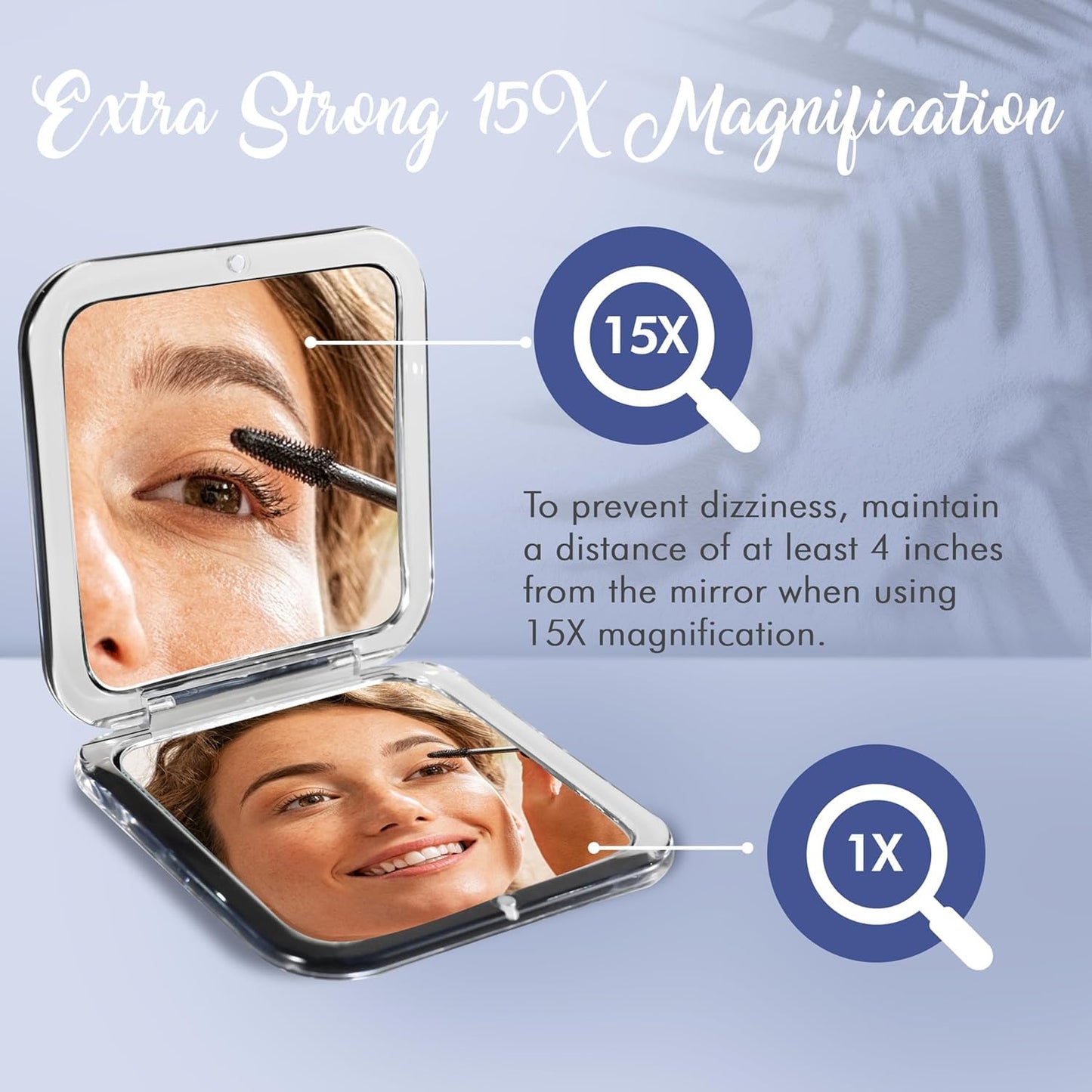 MIRRORVANA Small Compact 15X Magnifying Mirror for Travel - Handheld, Foldable & Lightweight - Mini Pocket-Sized Magnified Mirror for Purse - Square