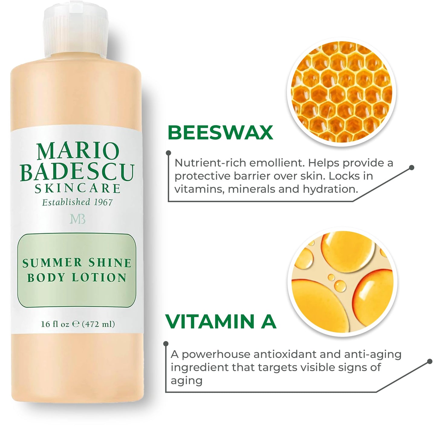 Mario Badescu Summer Shine Body Lotion Enriched with Vitamin A, Lightweight and Radiant, Non-Greasy Candlelit Glow Body Shimmer, Ideal for All Skin
