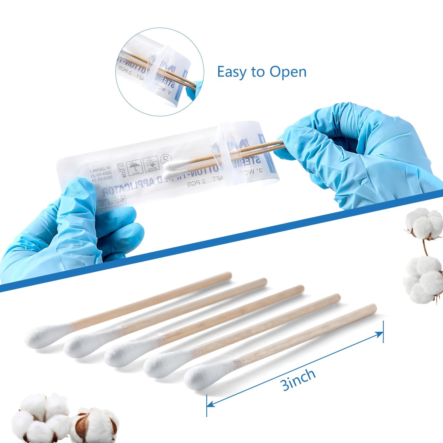 JMU Sterile Cotton Tipped Applicators, 2000 Medical Cotton Swabs Wood Shaft Beauty and Personal Care JMU