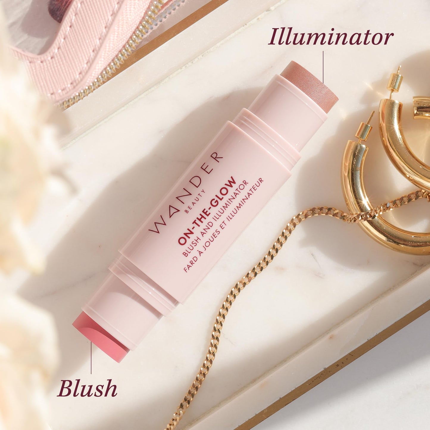 Wander Beauty On-the-Glow Blush and Illuminator - Dusk/Nude Glow - 7-in-1 Hydrating Cream Blush & Highlighting Stick - Stick Blush for Cheeks, Lip