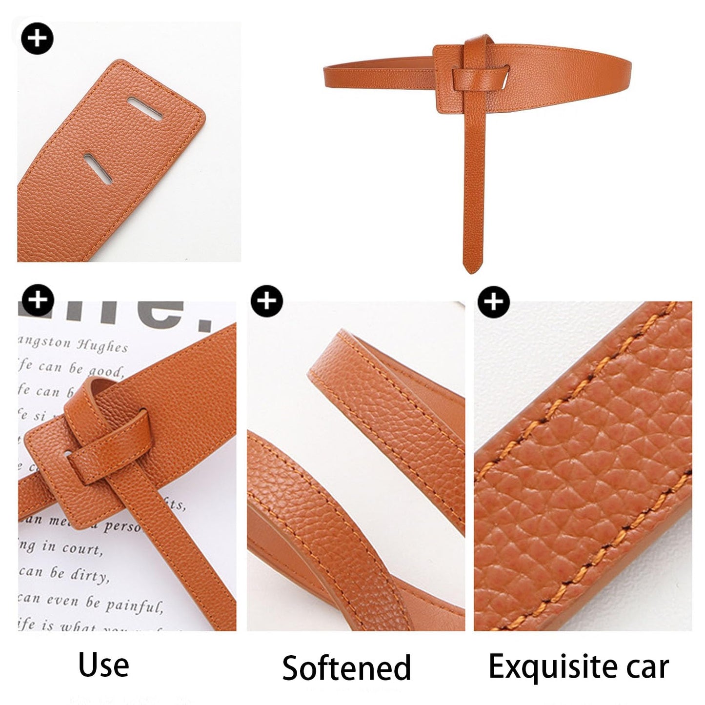 MIAOVG Women's Tight Belt With Dress With a PU Leather Belt (B:Black+camel, Waist size below42)