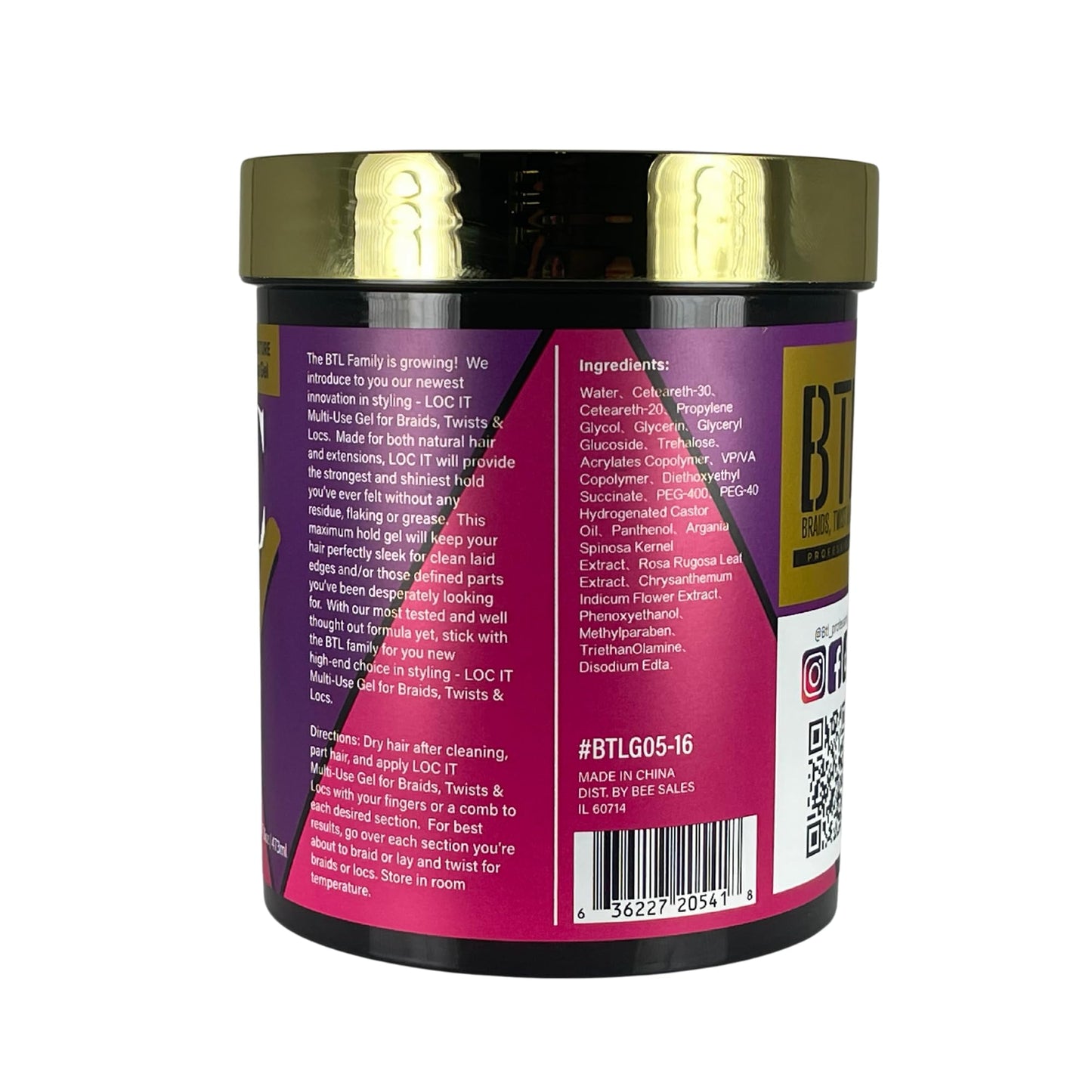 BTL LOC IT! Styling Gel, 16 Oz - Strong Hold, Shine-Boosting, Residue-Free - Ideal for Braids, Twists, Locs, Edges - Suitable for Natural Hair