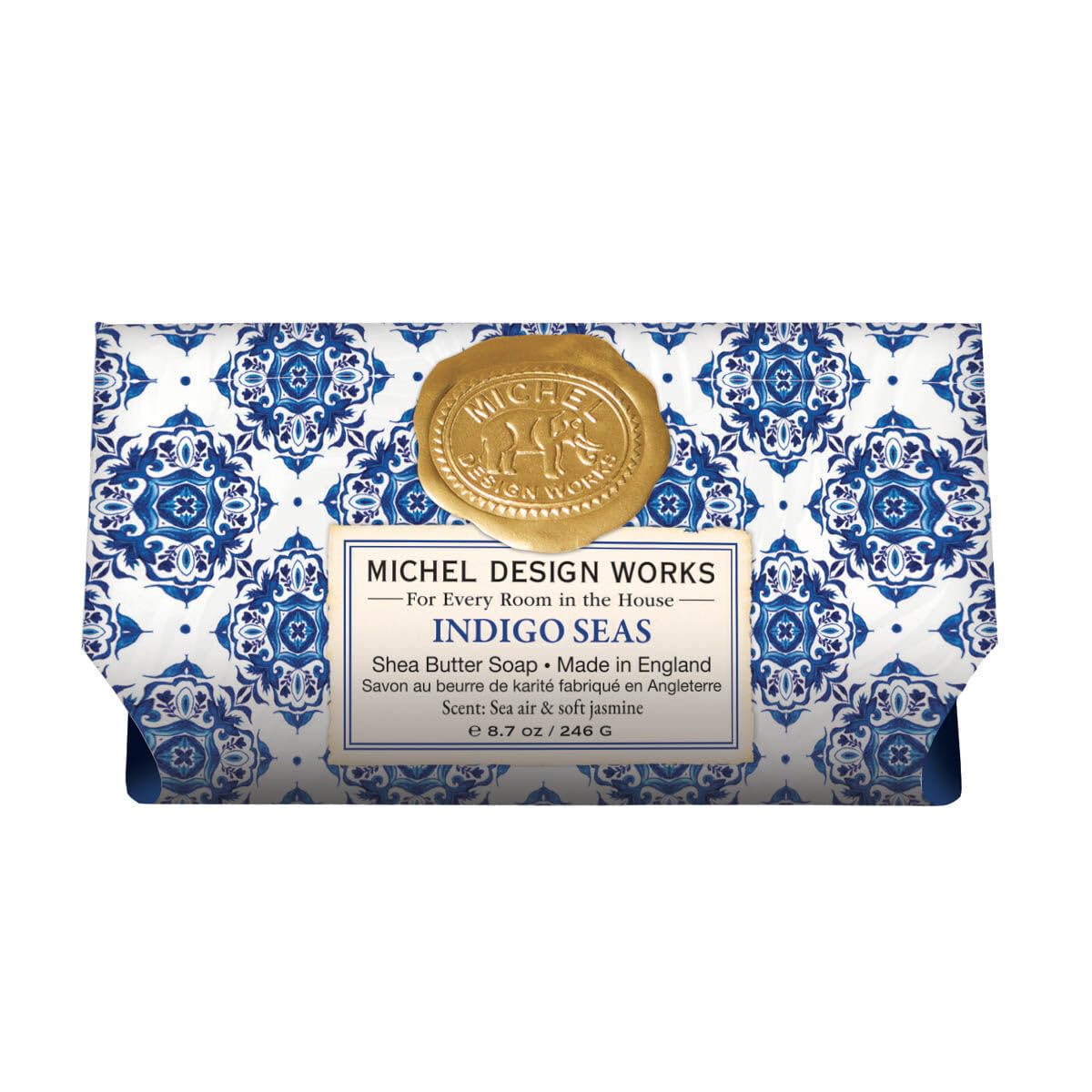 Michel Design Works Soap Bar, Indigo Seas Large, Beautiful Design, Triple-milled