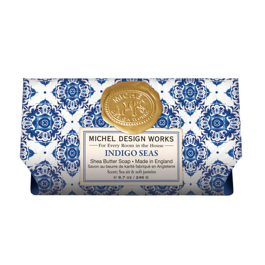 Michel Design Works Soap Bar, Indigo Seas Large, Beautiful Design, Triple-milled