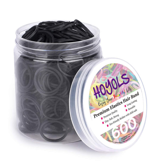 HOYOLS 3/4” Inches Black Hair Rubber Bands for Hair Ties Small Mini Elastics Bands Large Braiding Ponytail Holders for Girls No Damage 600pcs (M) Beauty and Personal Care HOYOLS Default Title