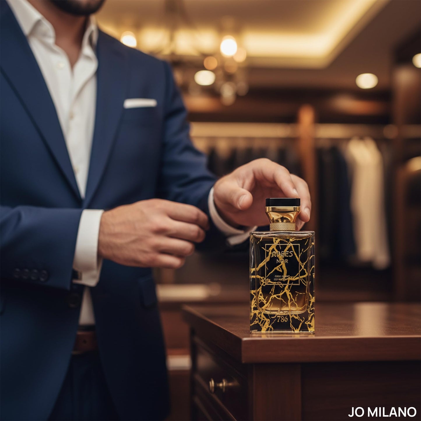 Jo Milano Raees Noir Eau De Parfum Spray | 3.4 oz (100ml) | Warm Spicy, Patchouli, Saffron, Oud Scent | Long Lasting Fragrance for Men