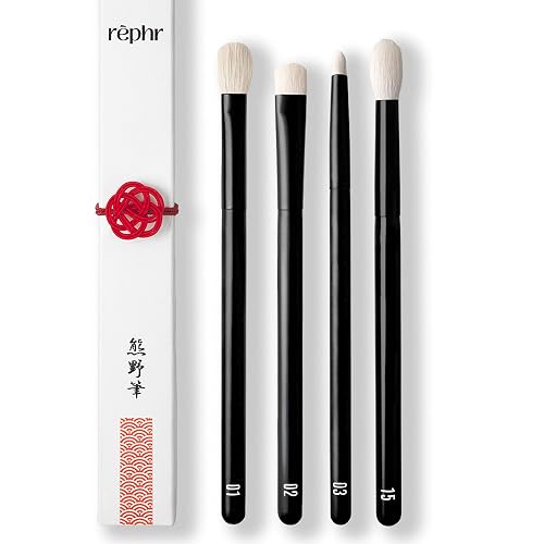 rephr The Core Eye Set - 4 Handmade Japanese Makeup Brushes with Natural Goat Hair | Essential Eye Brush Set for Blending, Shading, Crease & Detail |