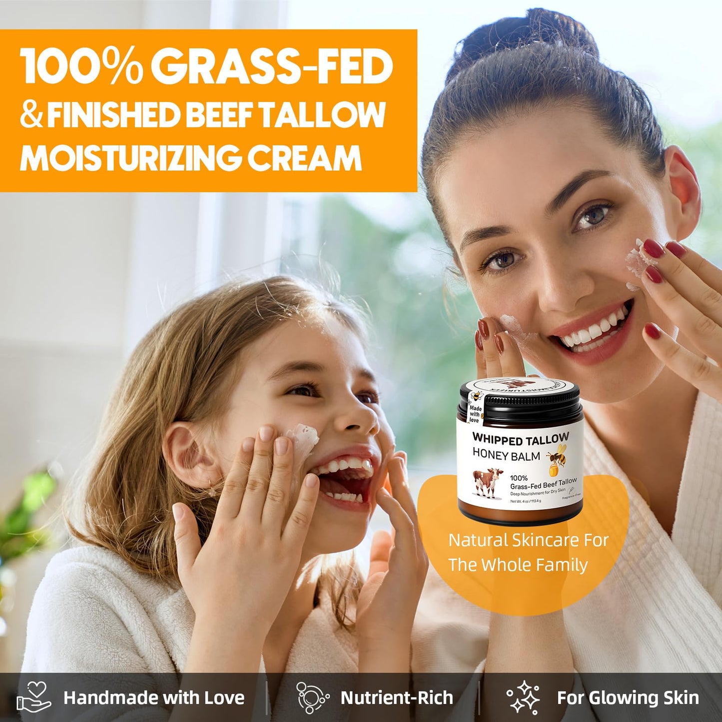 Starwise Beef Tallow for Skin, 100% Grass-Fed Whipped Beef Tallow and Honey Balm, Moisturizer for Face & Body, Natural Formula with Organic Jojoba