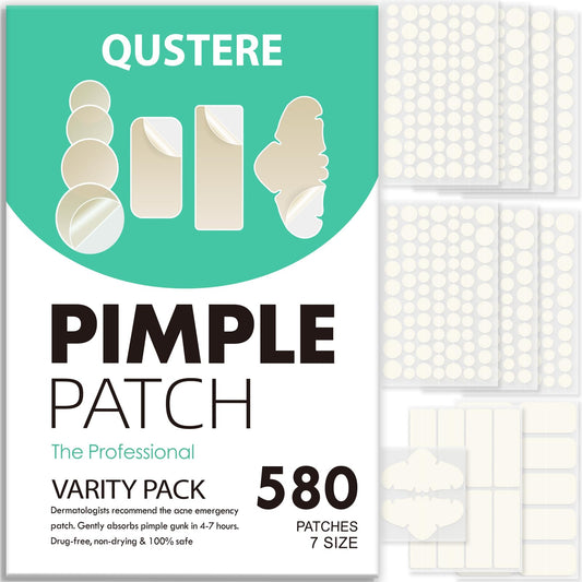 QUSTERE 580 Count Pimple Patches for Face, Large Hydrocolloid Acne Patches Stickers Bandages, Blemishes Zit Breakouts for Cheeks, Forehead, Chin, Nose Beauty and Personal Care QUSTERE Default Title