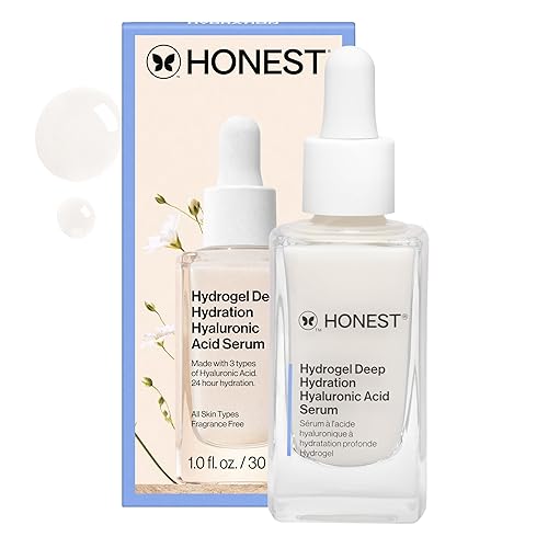 Honest Beauty Hydrogel Deep Hydration Hyaluronic Acid Serum, Moisturizes Plumps, Hypoallergenic, Fragrance-Free, Vegan, Gentle for Sensitive Skin, 1