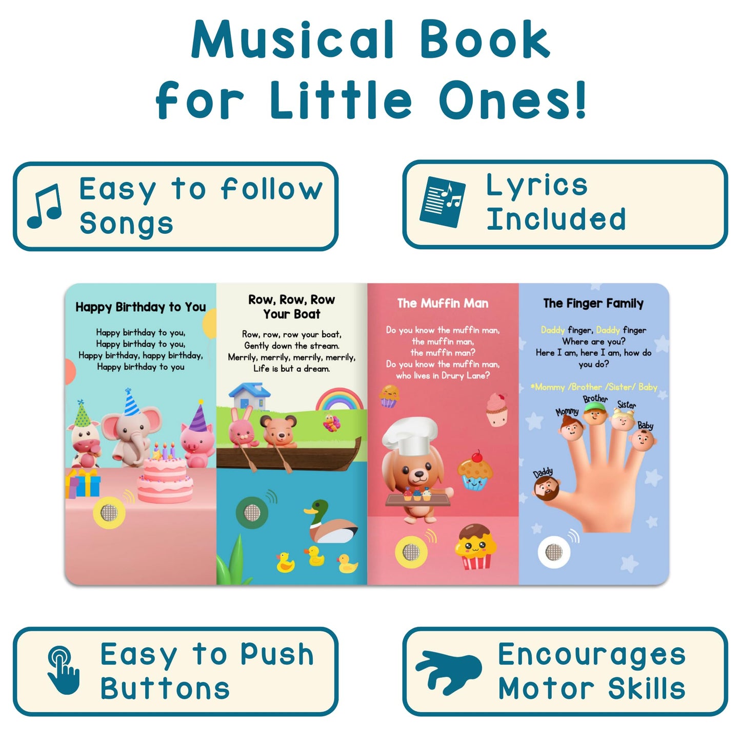 LEARNING BUGS Nursery Rhymes Book | 28-Button Musical Toy with Favorite Sing-Along Songs | Interactive Music Book for Toddlers Ages 1–3