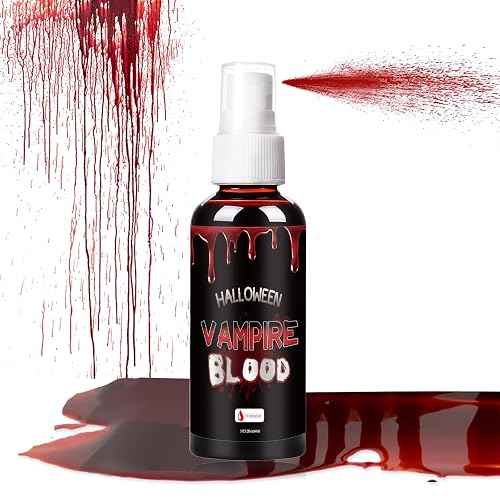 Halloween Fake Blood Spray, Blood Splatter Fake Blood Washable, Fake Blood for Clothes and Zombie Monster Vampire Clown, Cosplay Party Makeup