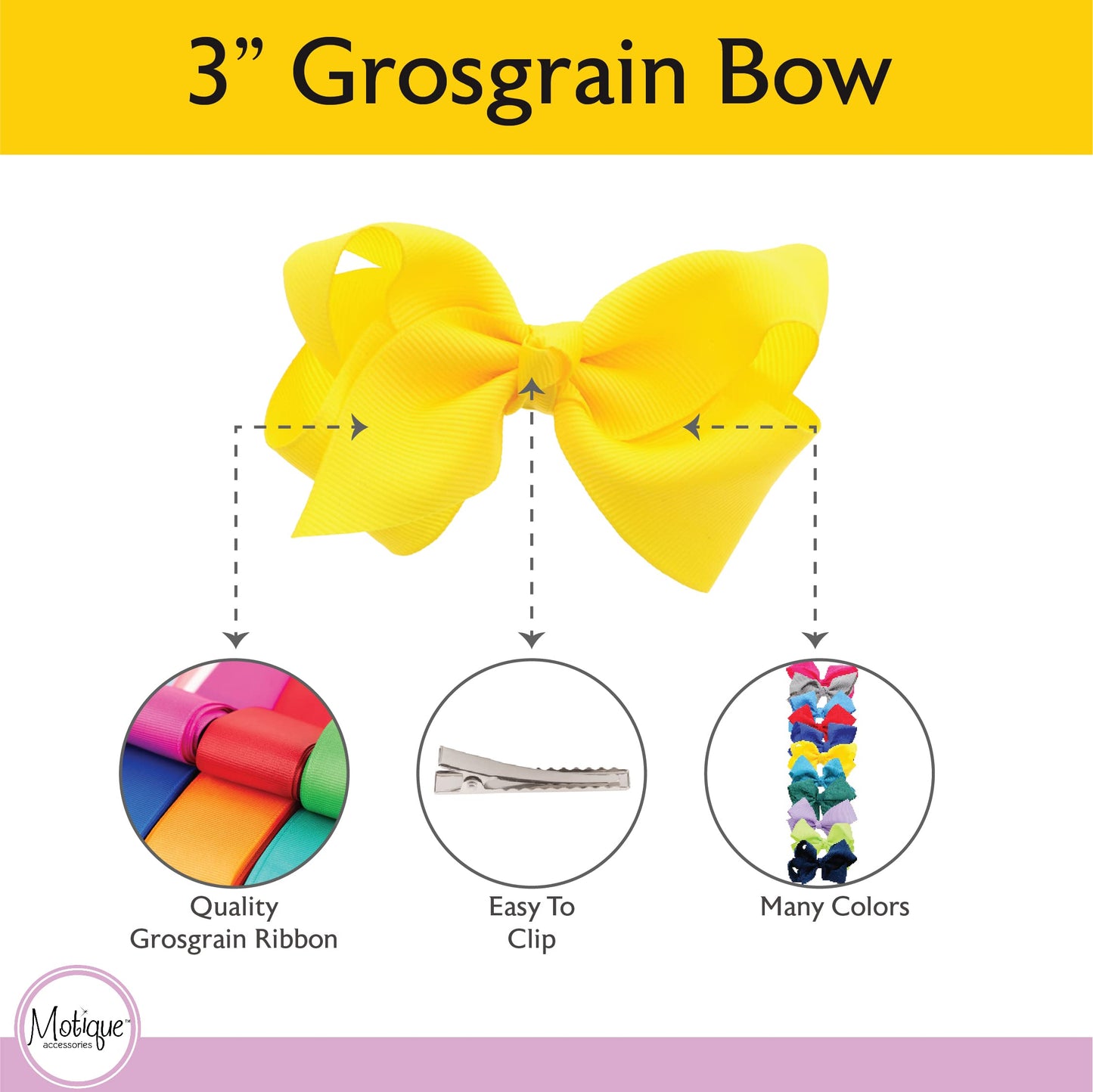 3 Inch Grosgrain Bow for Little Girls- Set of 2 (Sunshine Yellow) Beauty and Personal Care Motique Accessories