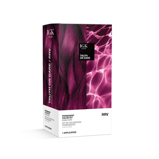 IGK Permanent Hair Dye Color Kit | RRV Truth or Dare - Intense Fuchsia | 100% Gray Color Coverage + Strengthen + Shine | Ammonia Free Beauty & Personal Care IGK