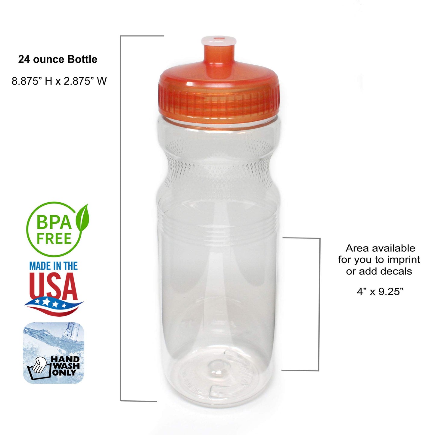 Rolling Sands 24 Ounce BPA-Free Clear/Rainbow Plastic Water Bottles, Set of 10, Made in USA