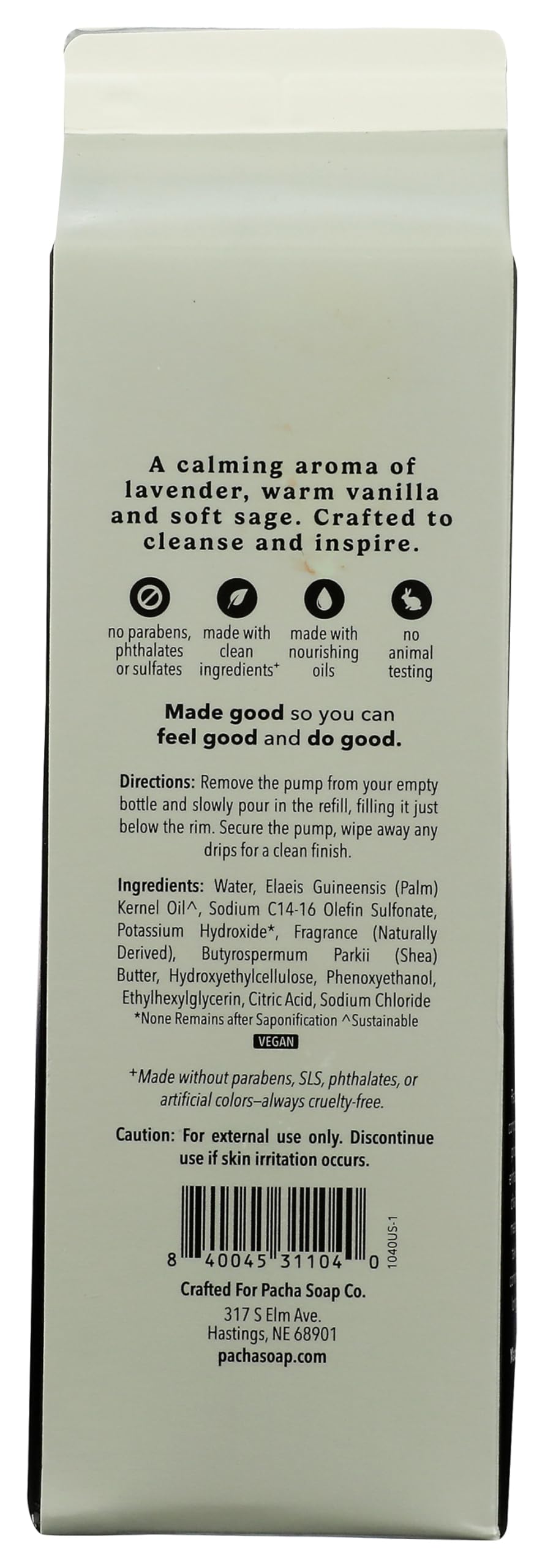 PACHA SOAP Vanilla & Sage Refill Hand Soap, 32 FZ