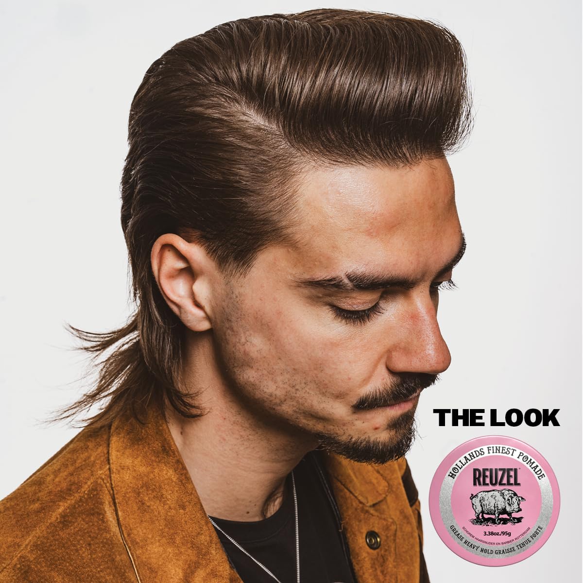 REUZEL Pink Grease Pomade, Strong All Day Hold, Oil-Based Styling Wax, Medium Shine, Easy To Wash Out, For All Hair Types