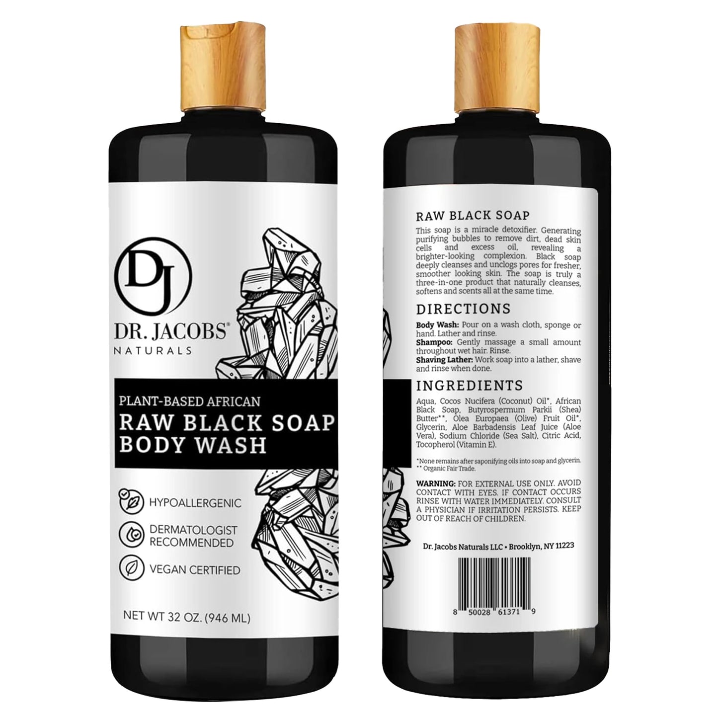 Dr Jacobs Naturals Authentic African Raw Black Soap, All-In-One Cleanser for Face Wash, Sensitive Skin Body Wash, Shampoo, Shaving Soap | Shea Butter