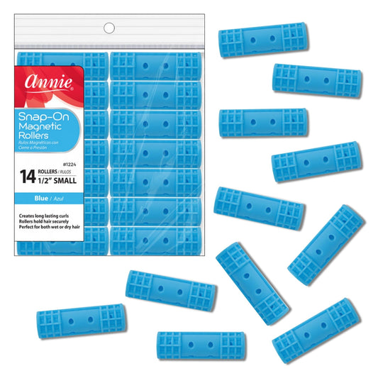 Annie Snap-On Magnetic Hair Rollers - Small 1/2 Inch with Locking Snap-Over Hood - Secure Hold No Pins Needed - Blue, 14 Count Beauty and Personal Care Annie Default Title