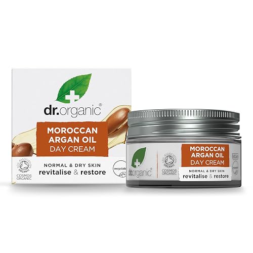 Dr. Organic Moroccan Argan Oil Day Cream | Nourishing Day Therapy Cream, For Normal to Dry Skin, Revitalizing, Vegan, Certified Organic, Curelty-Free