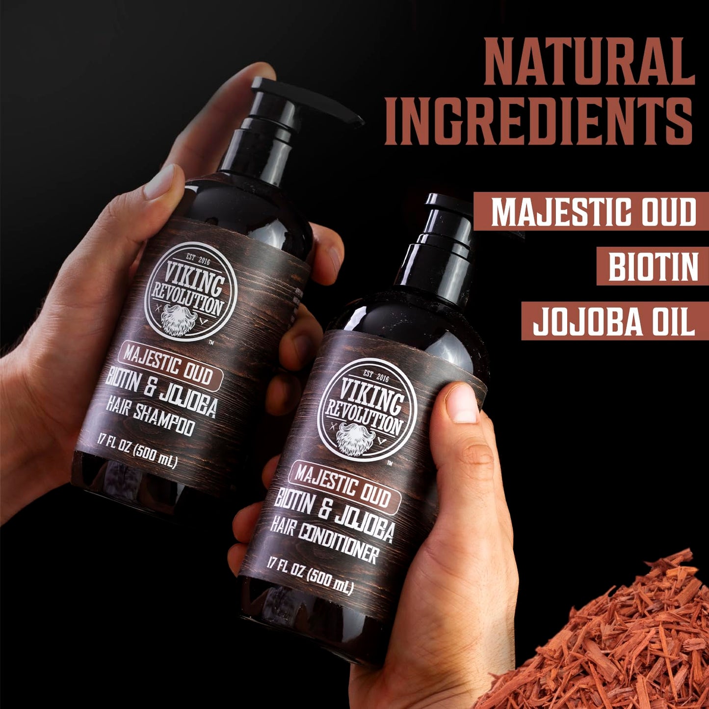 Viking Revolution Majestic Oud Mens Shampoo and Conditioner Set with Biotin and Jojoba Oil - Natural Hair Shampoo and Hair Conditioner for Men