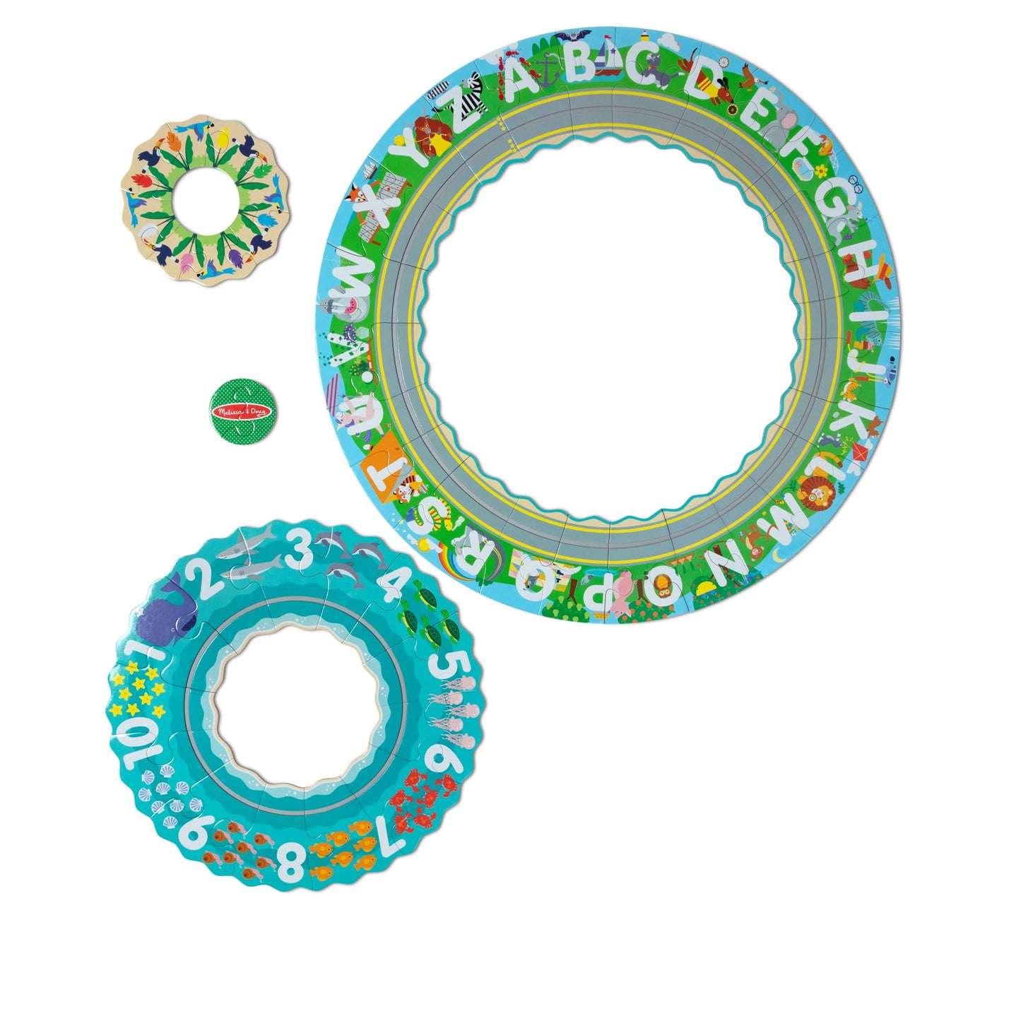 Melissa & Doug Round The Shore Tracks Cardboard Jigsaw Floor Puzzle and Wind-Up Vehicles – 48 Pieces, for Boys and Girls 4+ - FSC-Certified