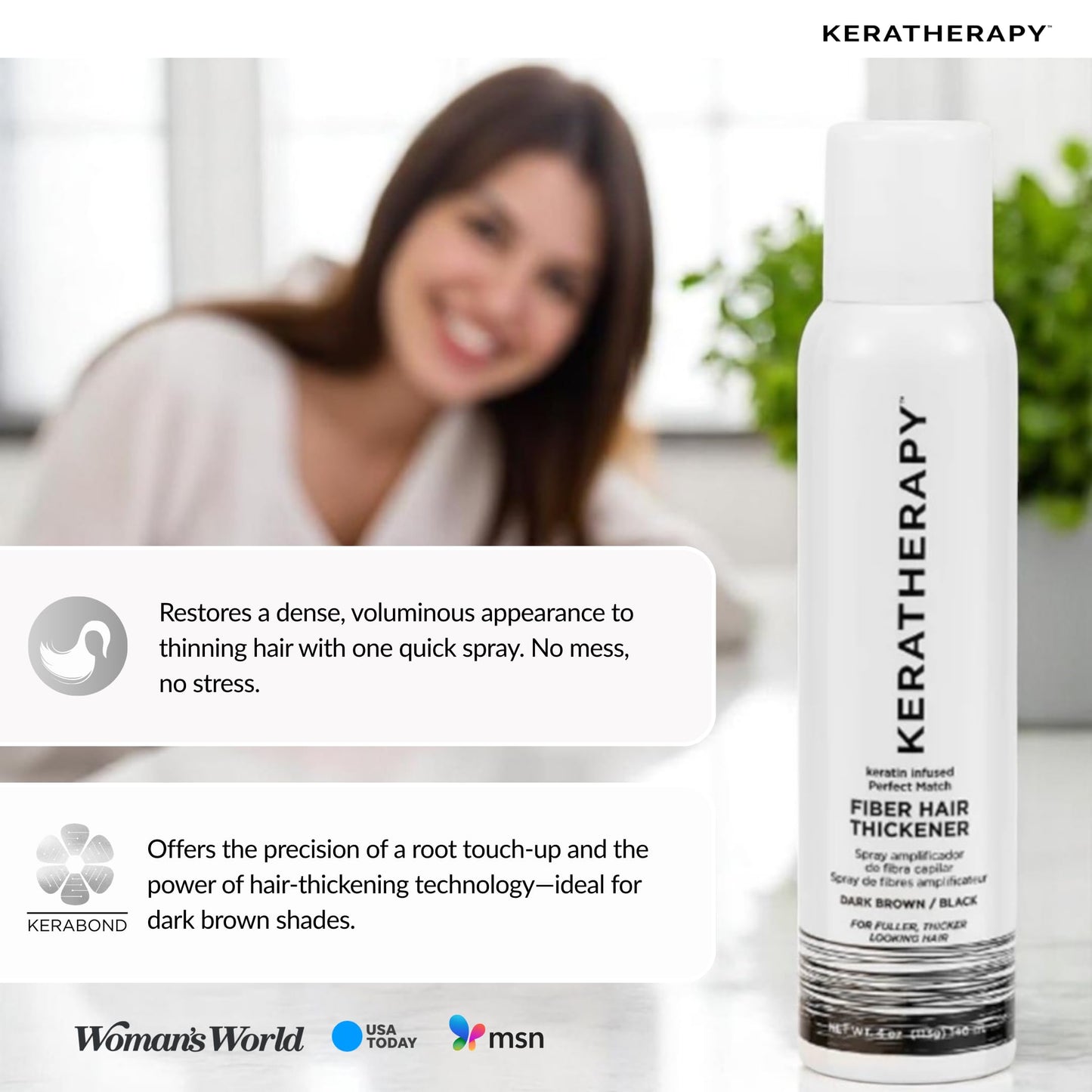 Keratherapy Keratin Infused Perfect Match Fiber Hair Thickener Spray, Dark Brown to Black, 4 fl. oz., 140 ml - Volumizing, Thickening, & Concealing