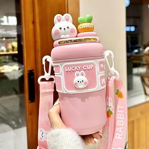 Straw Insulated Cup for Cute Girls and Kids - High Value Drinking Cup for School, Ideal for Children (Pink)
