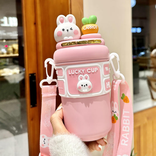 Straw Insulated Cup for Cute Girls and Kids - High Value Drinking Cup for School, Ideal for Children (Pink)