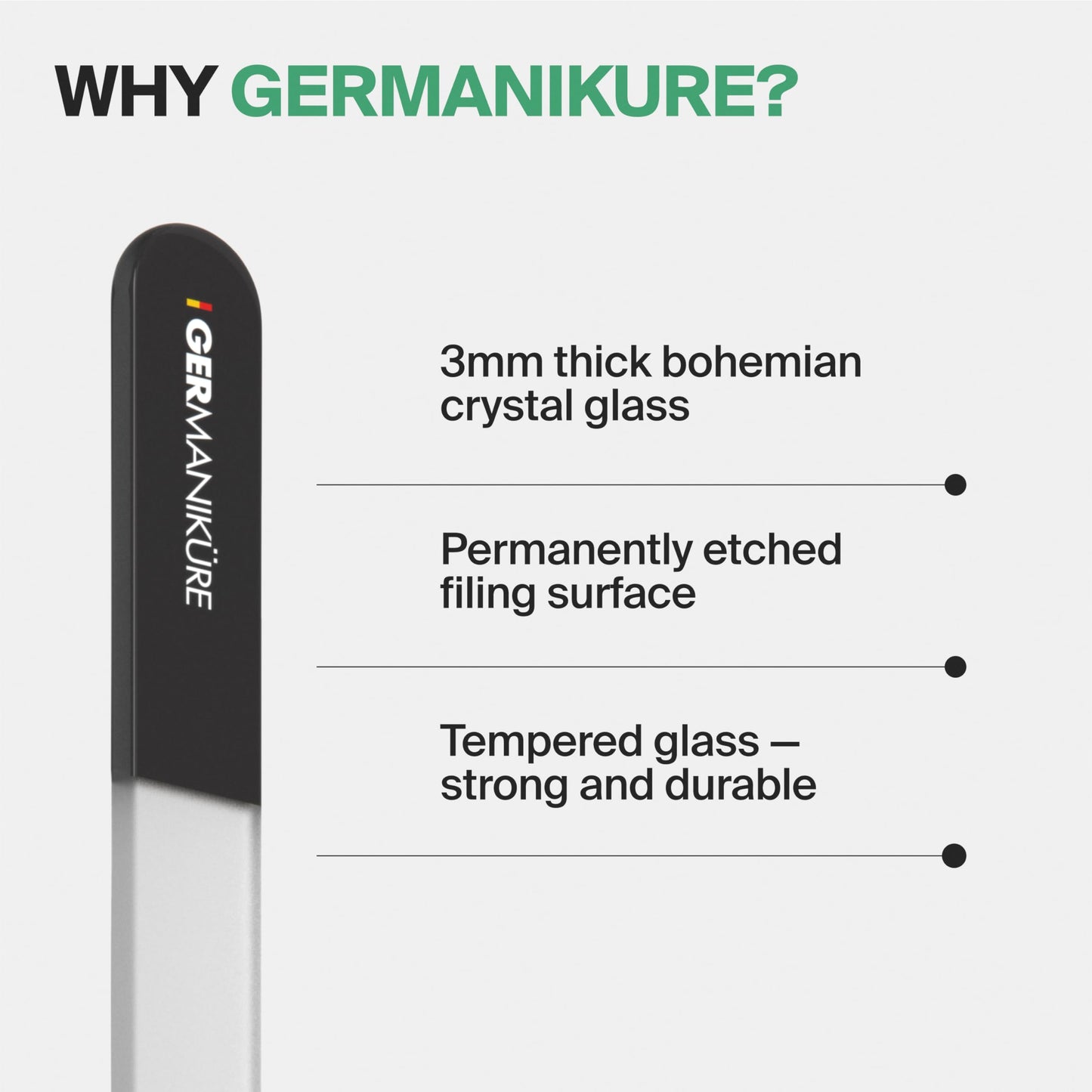 GERMANIKURE Czech Crystal Glass Nail File 3 Pack in Suede Sleeves - Professional Manicure & Pedicure Products for Smooth Easy Shaping of Natural Nails