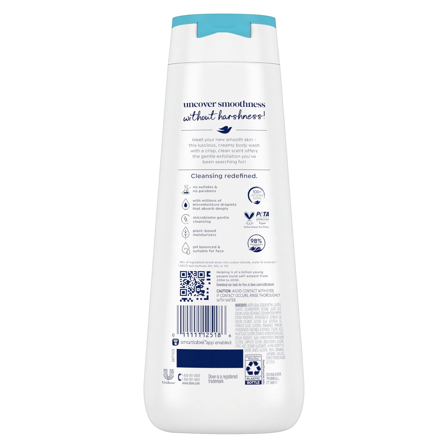 Dove Body Wash Gentle Exfoliate with Sea Minerals For 24hr Lotion-Soft Skin Moisturizing Skin Cleanser with No Sulfates No Parabens 20 oz
