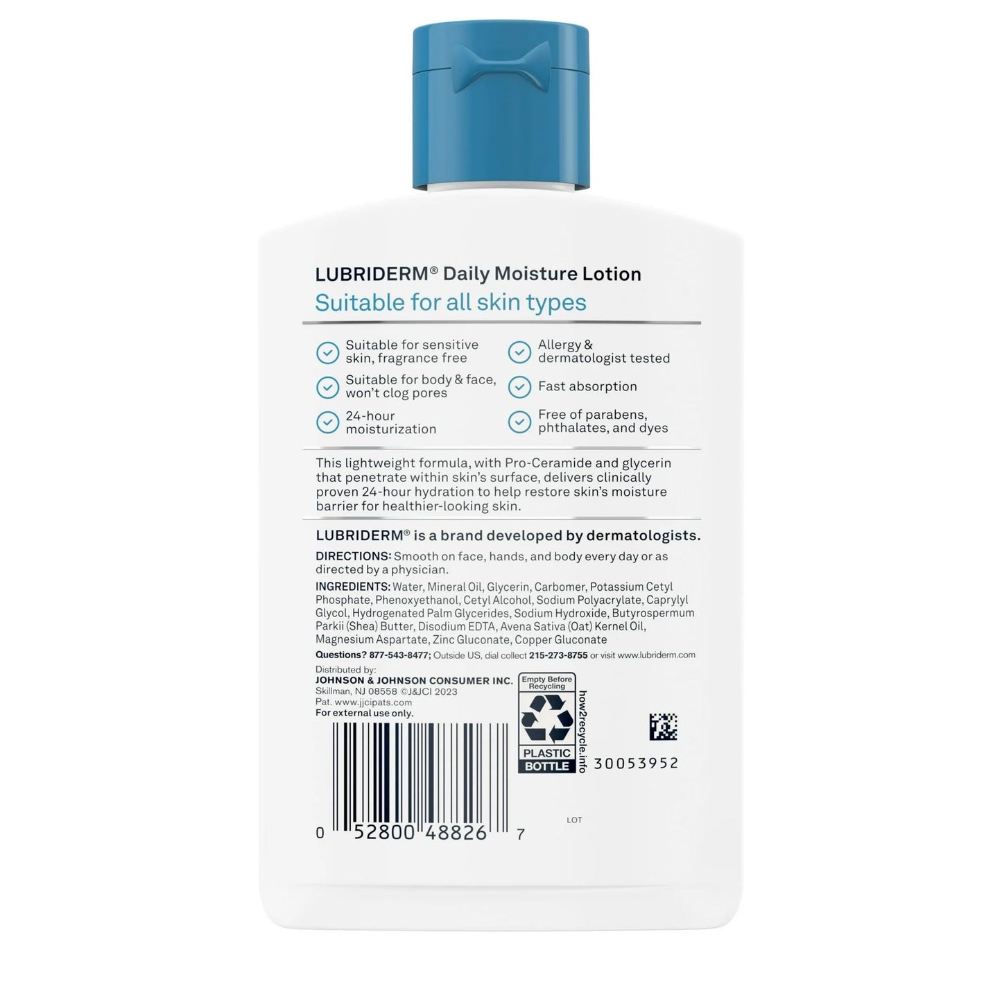Lubriderm Daily Moisture Lotion Fragrance Free 6 oz (8 Pack)