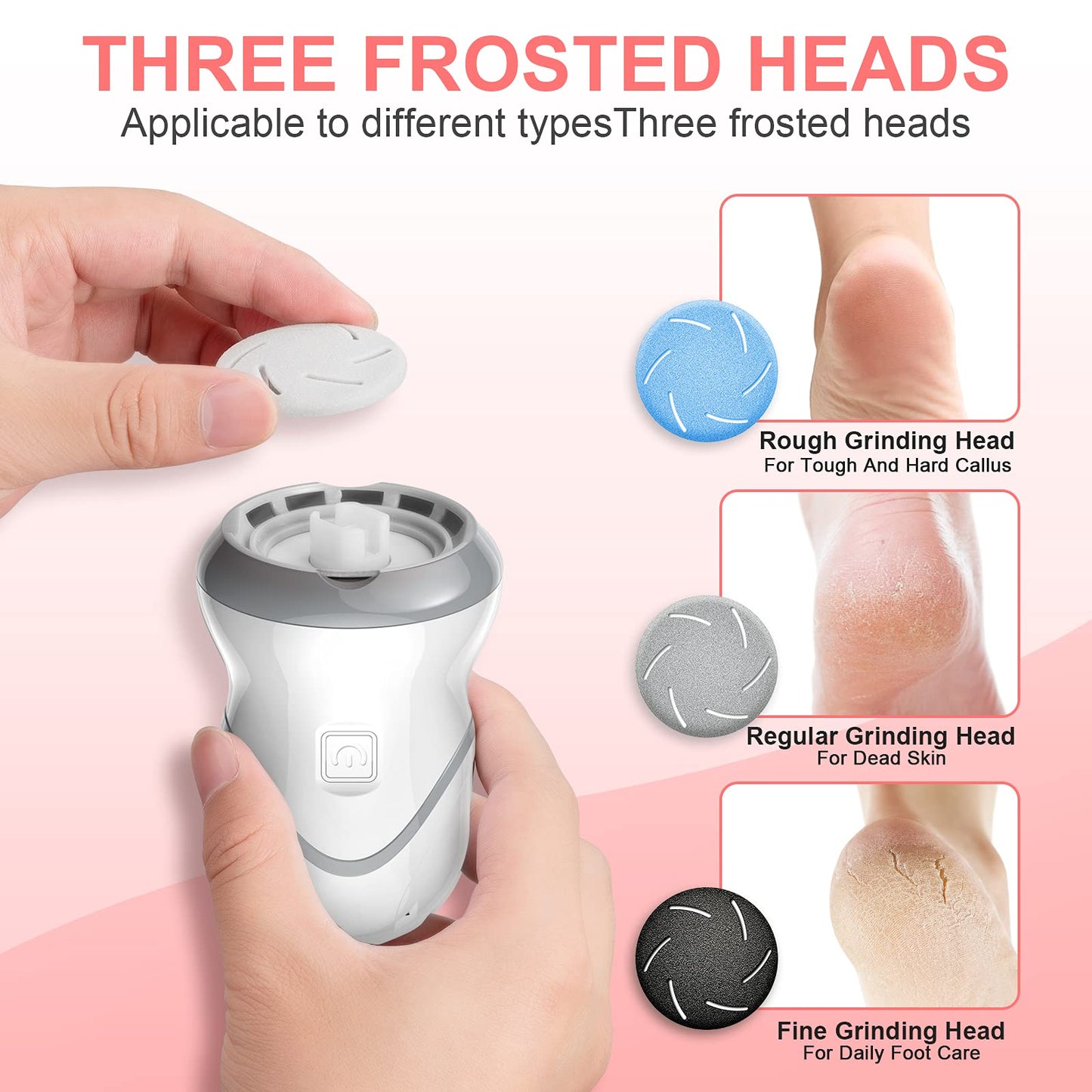 Professional Electric Feet Callus Remover,Portable Rechargeable Foot File Pedicure Tools with Vacuum Adsorption Foot Grinder 2 Speed 3 Grinding Heads